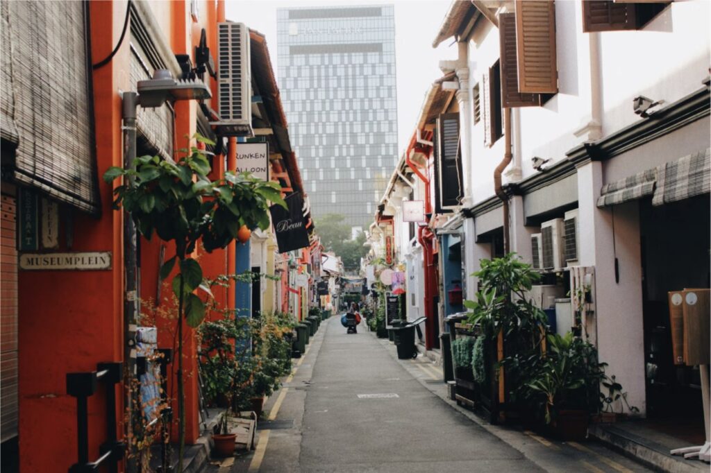 Colourful shophouses lining Haji Lane in Kampong Glam, Singapore