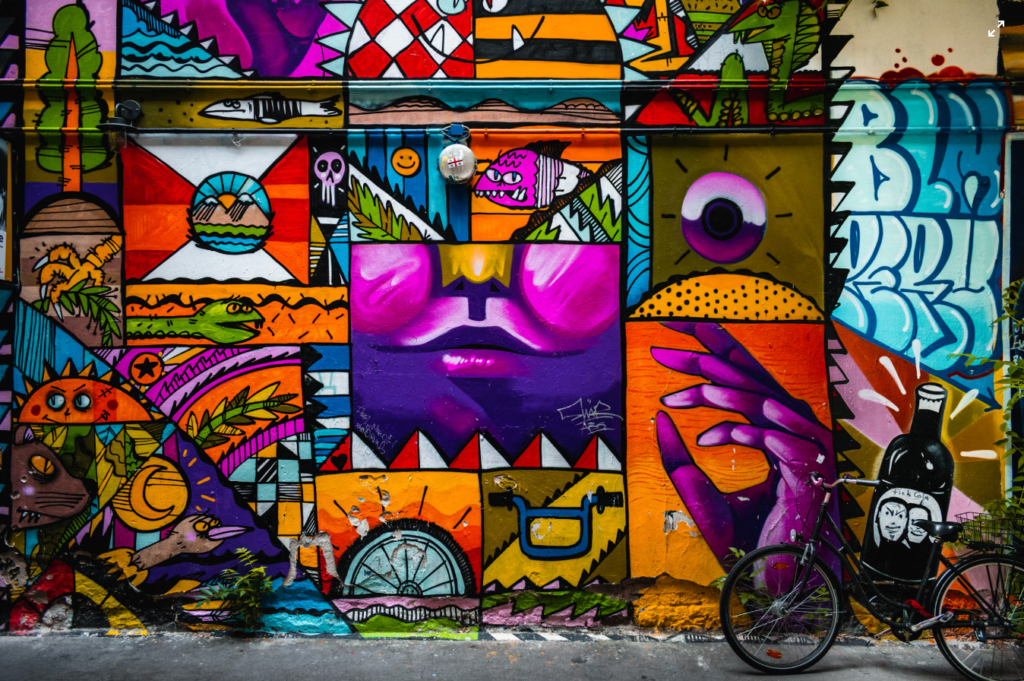 Colourful street art mural in Kampong Glam, Singapore